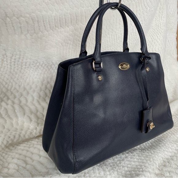 Coach Small Margot Carryall F34607 Navy Crossgrain Leather Satchel Crossbody - Picture 2 of 15